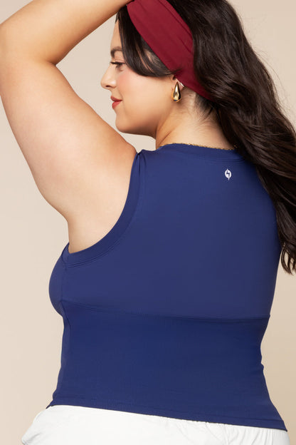 Peekaboo Crew Tank - Sapphire