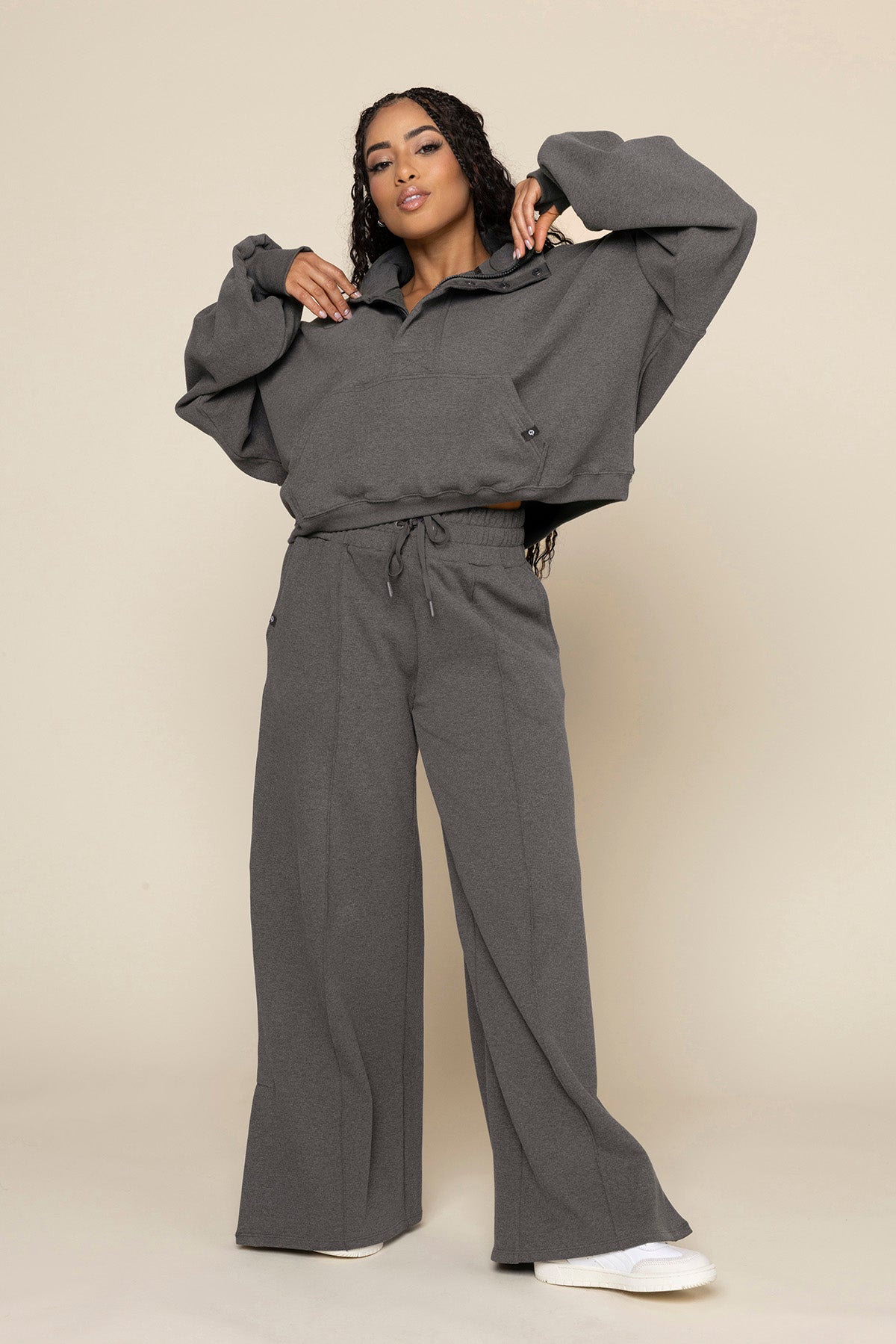 Ooey Gooey Crop Half Zip - Charcoal Heather
