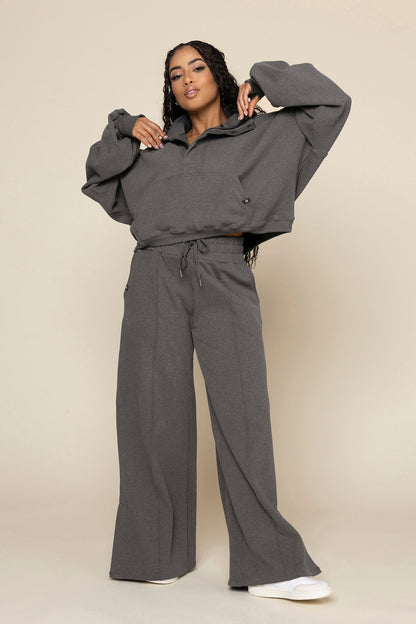 Ooey Gooey Crop Half Zip - Charcoal Heather