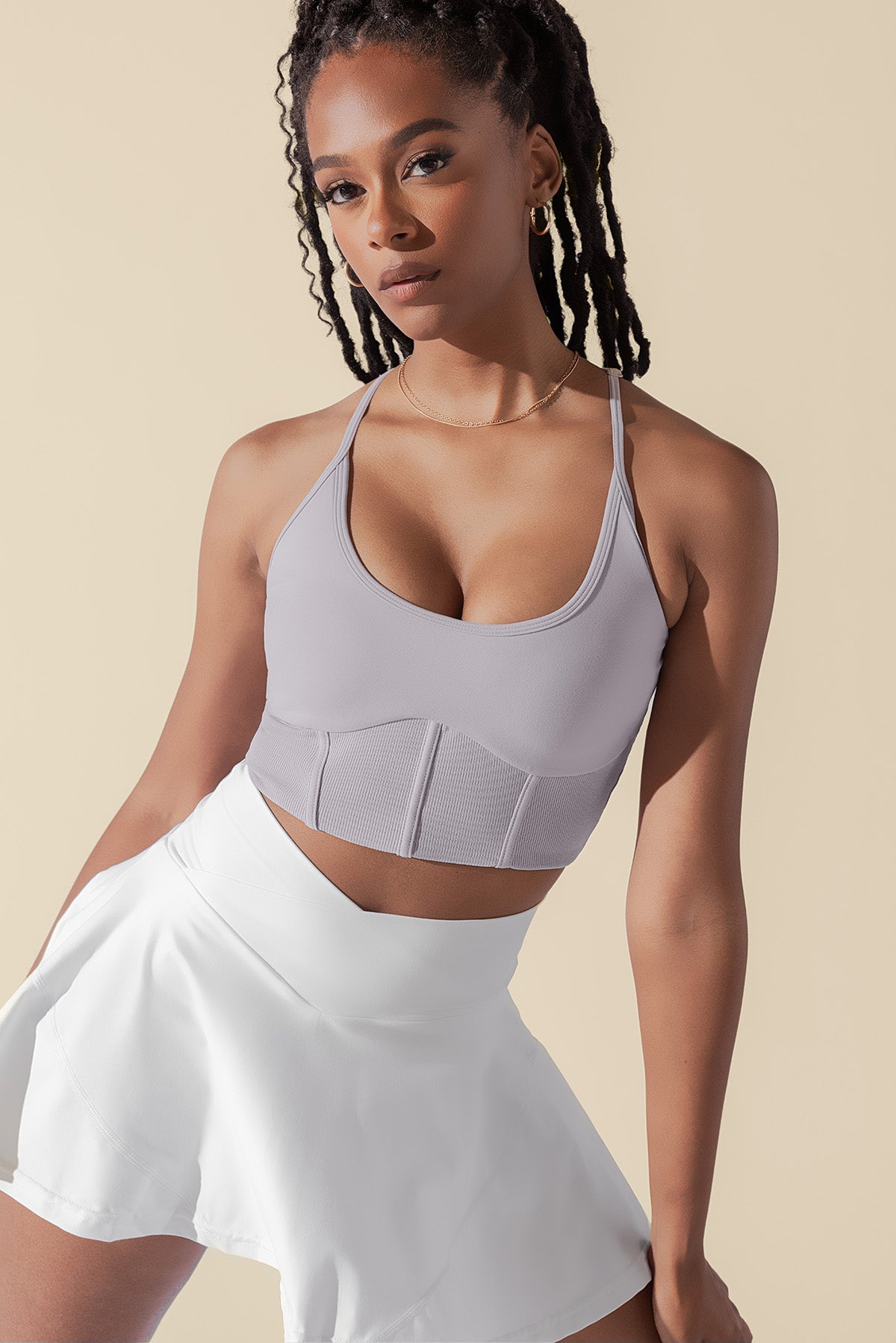 Plié Corset Crop Bralette - Lavender Grey