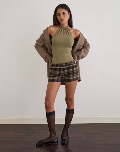 Blazira Short in Check Wool Brown and Green