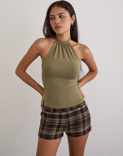 Blazira Short in Check Wool Brown and Green
