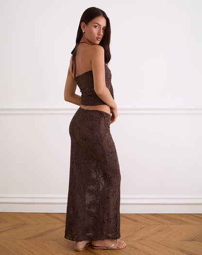 Alphia Maxi Skirt in Dark Brown