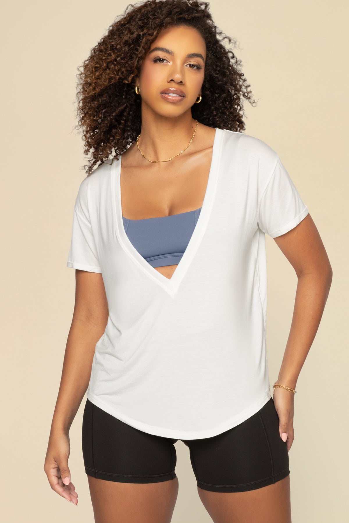 Reversible Deep V Tee - Cream