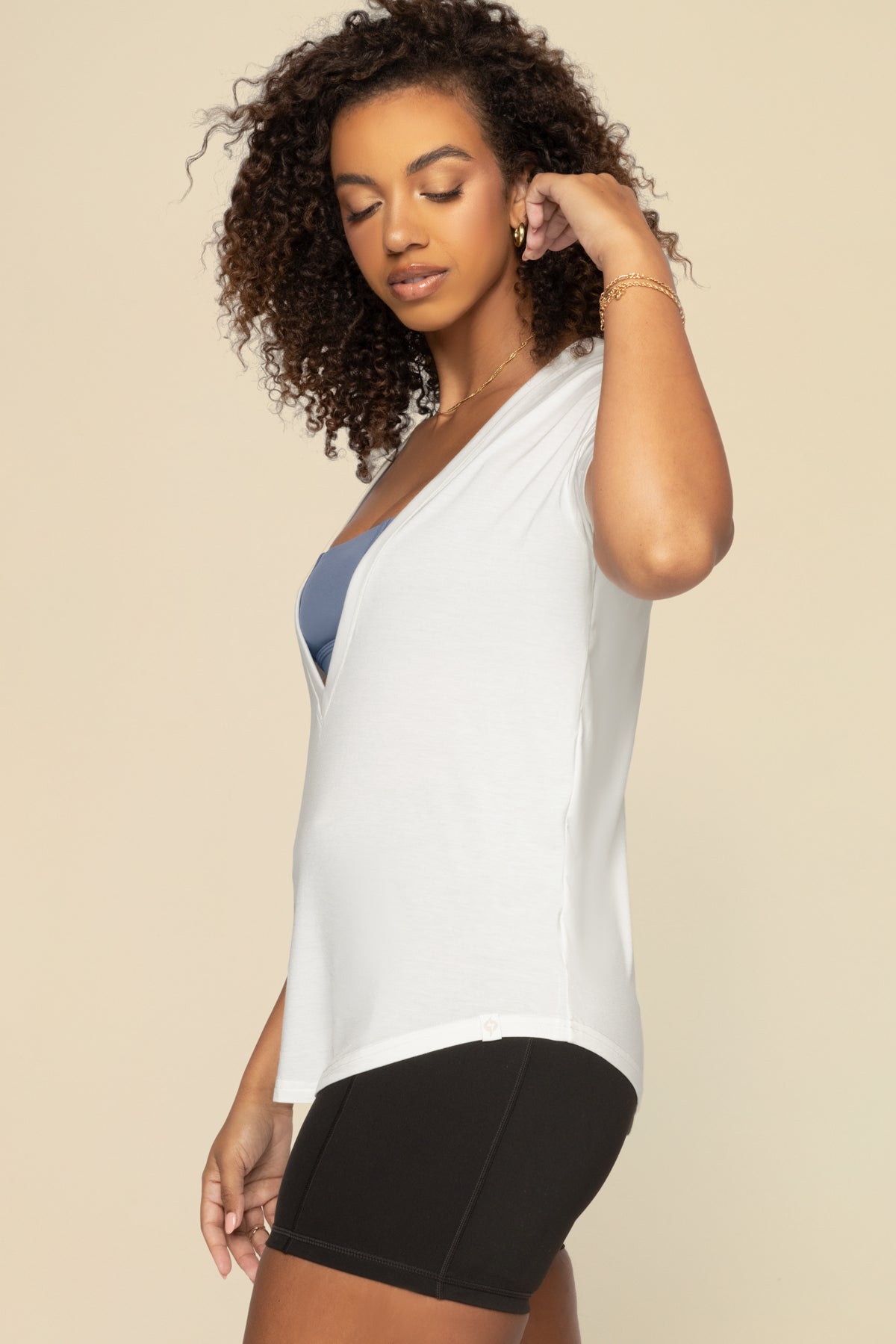 Reversible Deep V Tee - Cream
