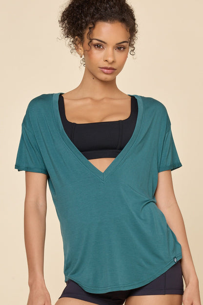 Reversible Deep V Tee - Pacific