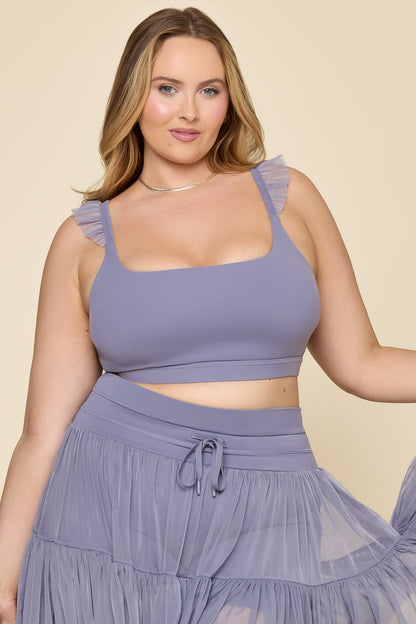 Romance Mesh Ruffle Bra - Blue Mist