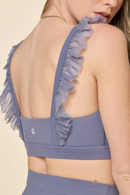 Romance Mesh Ruffle Bra - Blue Mist