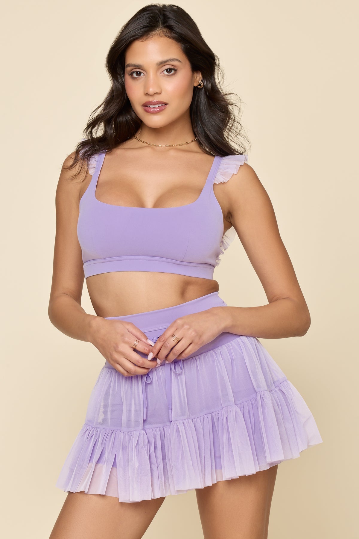 Romance Mesh Ruffle Bra - Digital Lavender