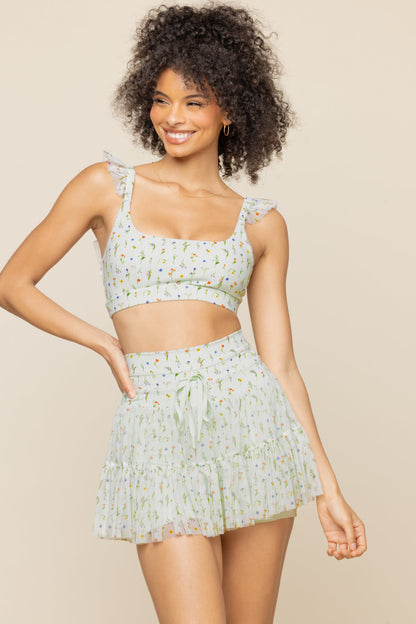 Romance Mesh Ruffle Bra  - Meadow