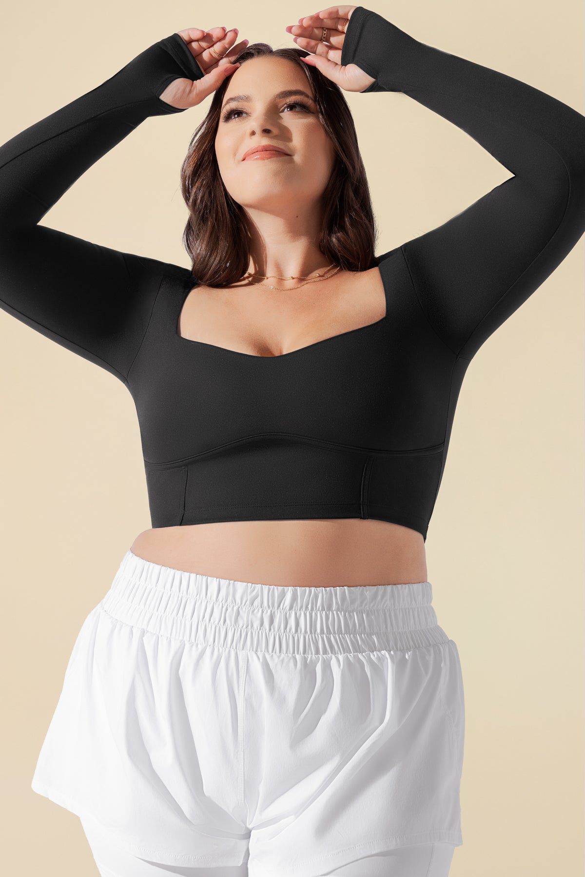 Sweetheart Long Sleeve Crop Top - Black