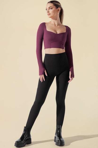Sweetheart Long Sleeve Crop Top - Plum