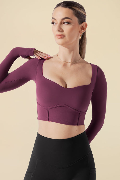 Sweetheart Long Sleeve Crop Top - Plum