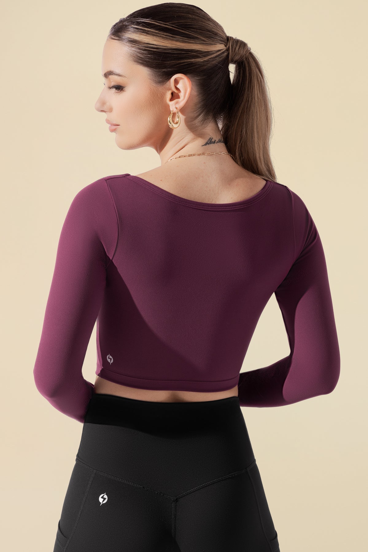 Sweetheart Long Sleeve Crop Top - Plum