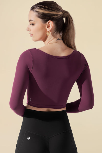 Sweetheart Long Sleeve Crop Top - Plum