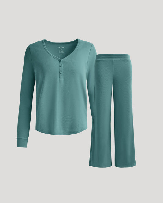 Womens Stormcloud Waffle Long Sleeve Henley & Waffle Leg Pant 2-Pack