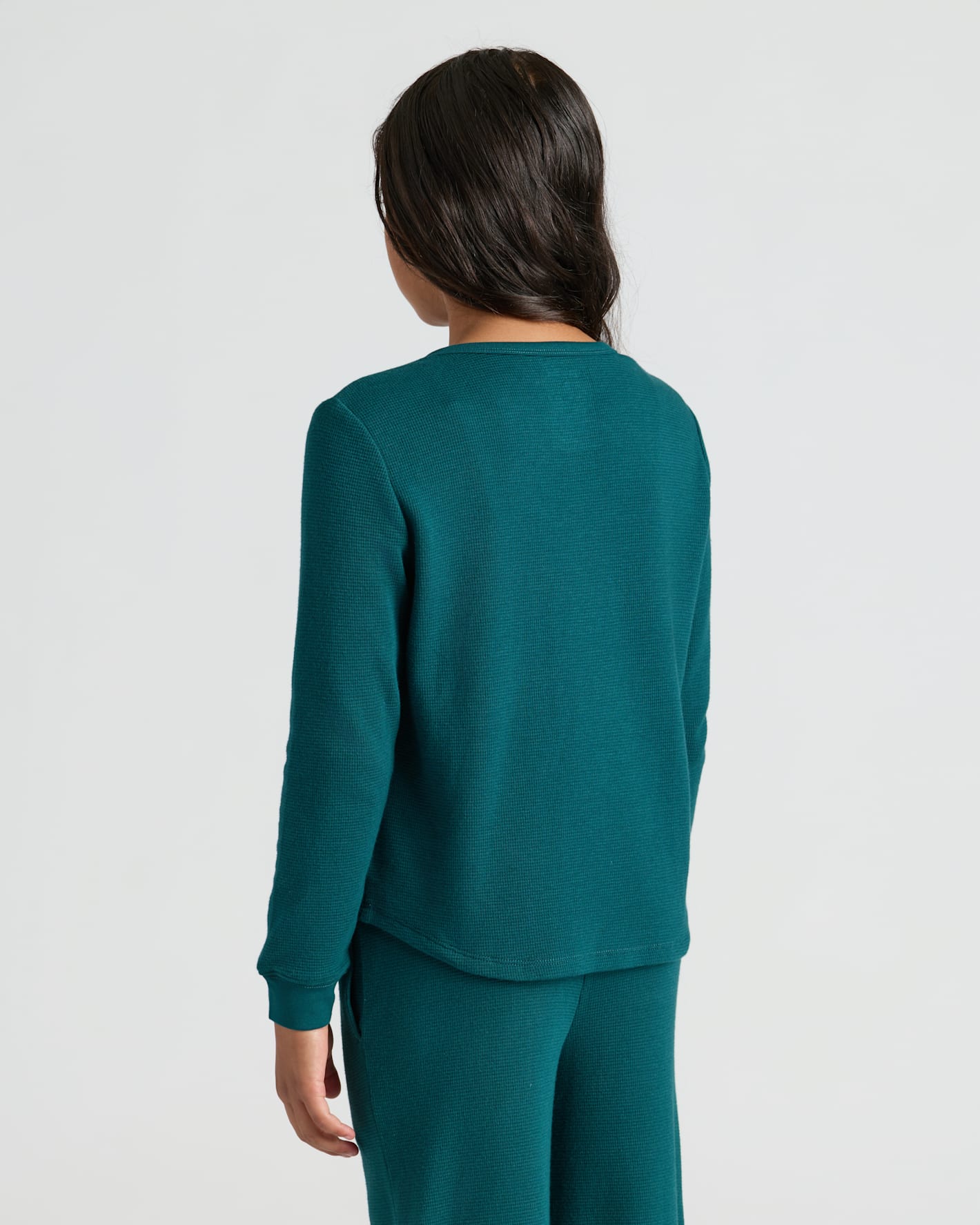 Girls Deep Emerald Long Sleeve Boxy Waffle Henley
