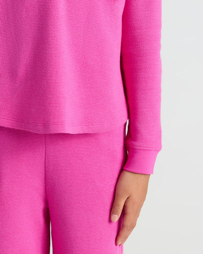 Girls Electric Fuchsia Long Sleeve Boxy Waffle Henley
