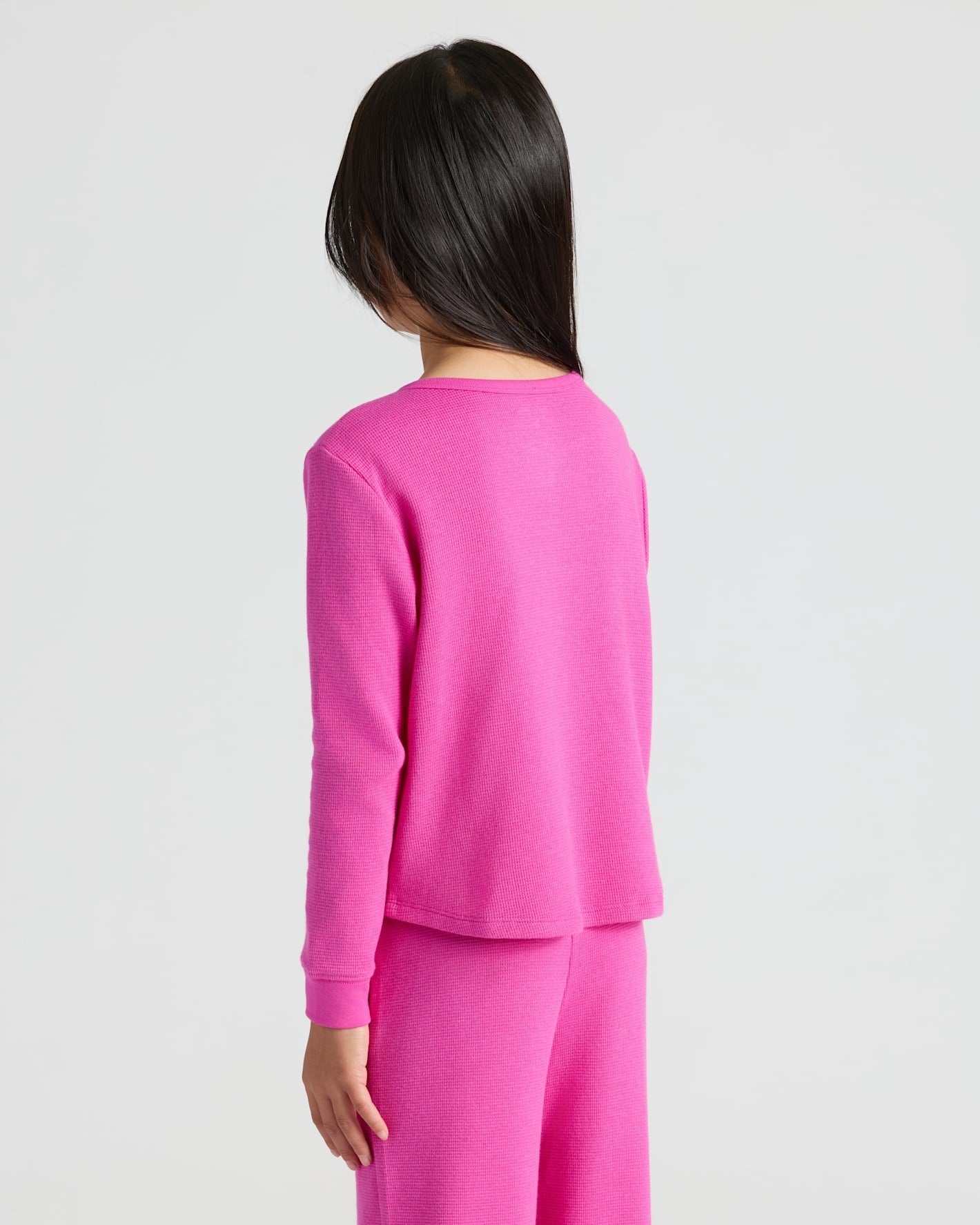 Girls Electric Fuchsia Long Sleeve Boxy Waffle Henley