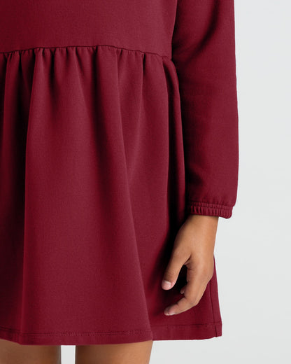 Girls Dark Maroon & Deep Emerald Long Sleeve Fleece Dress 2-Pack