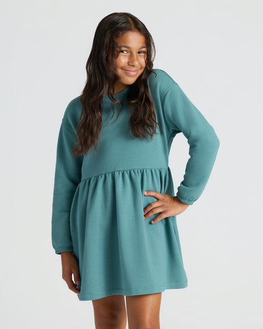 Girls Stormcloud Long Sleeve Fleece Dress