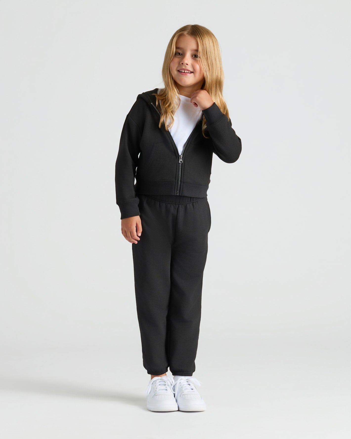 Girls Black & Electric Fuchsia Cropped Zip Hoodie 2-Pack