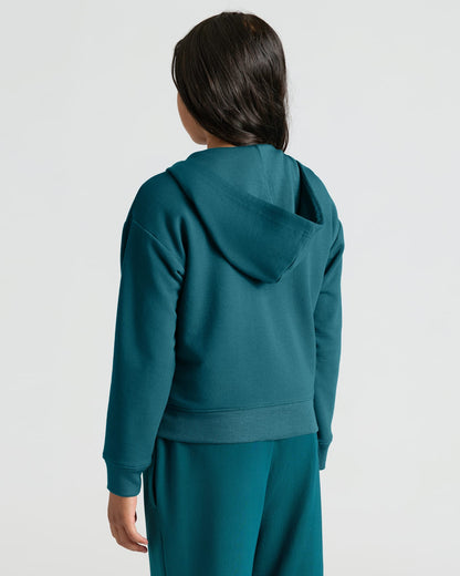 Girls Deep Emerald Cropped Zip Hoodie