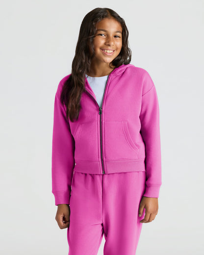 Girls Stormcloud & Electric Fuchsia Cropped Zip Hoodie 2-Pack