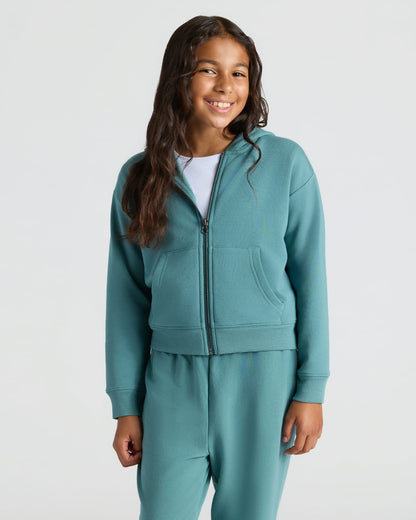 Girls Stormcloud & Electric Fuchsia Cropped Zip Hoodie 2-Pack