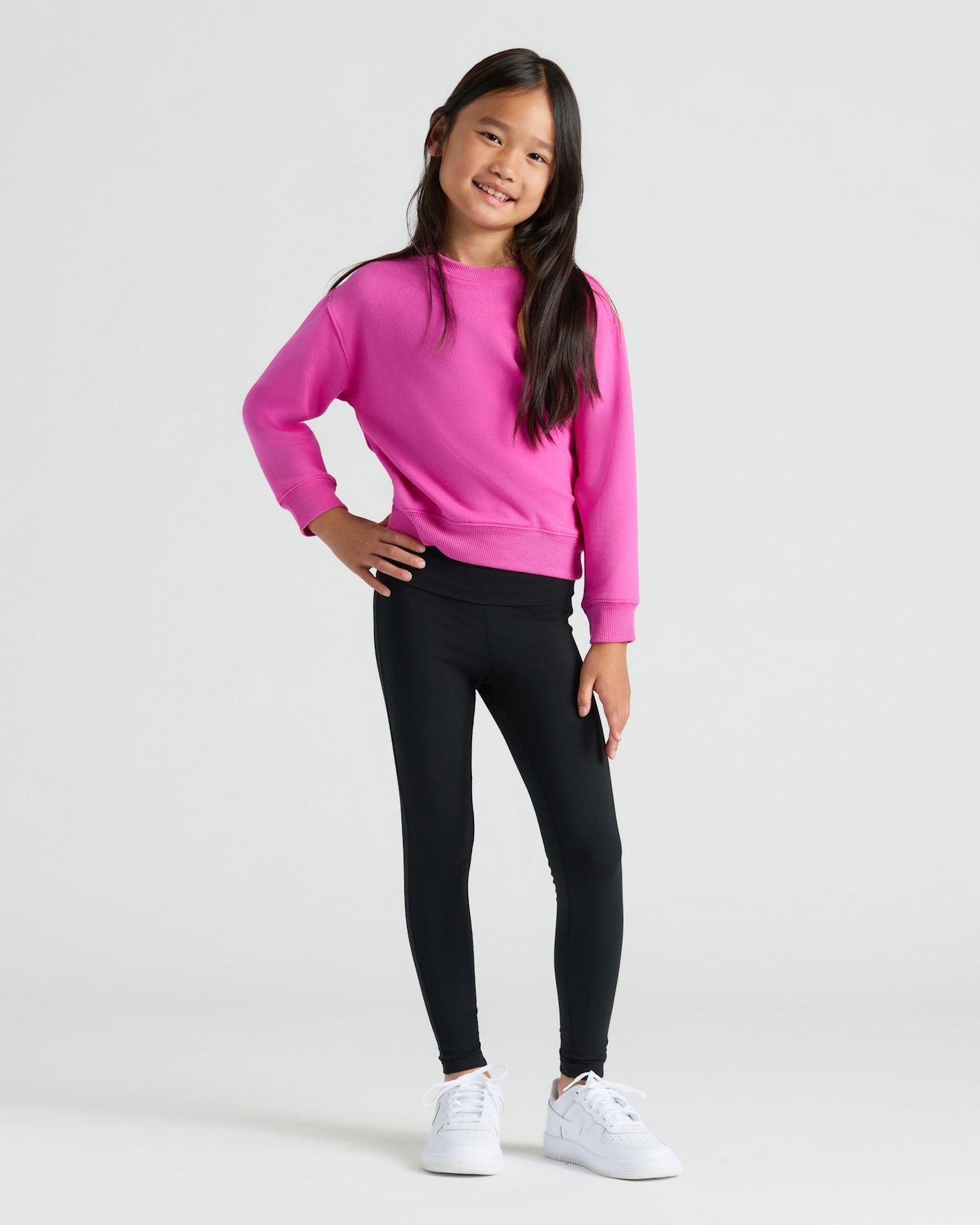 Girls Stormcloud & Electric Fuchsia Slouch Pullover Crew 2-Pack