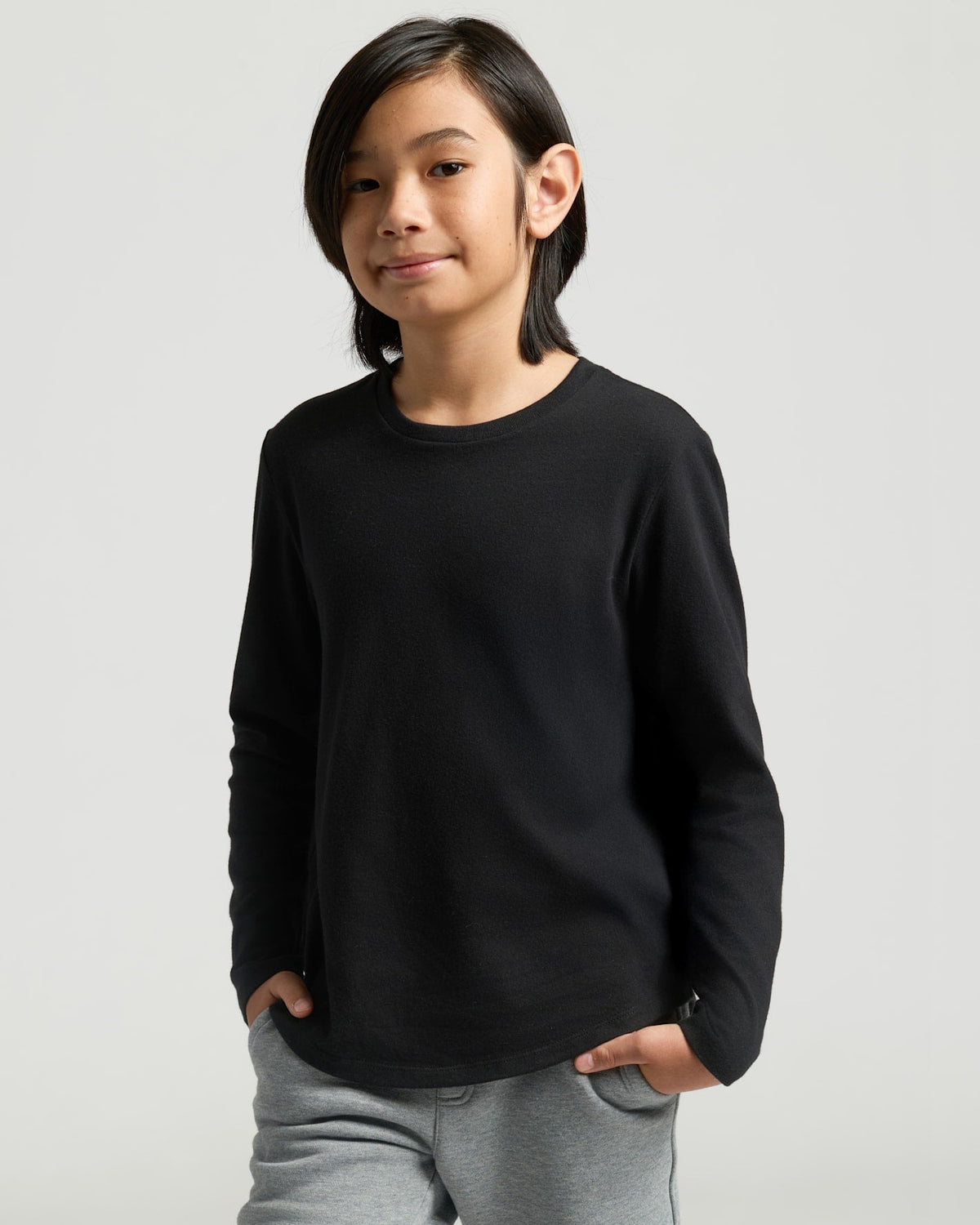 Boys' Classic Long Sleeve Curved Hem Crew Neck 6-Pack