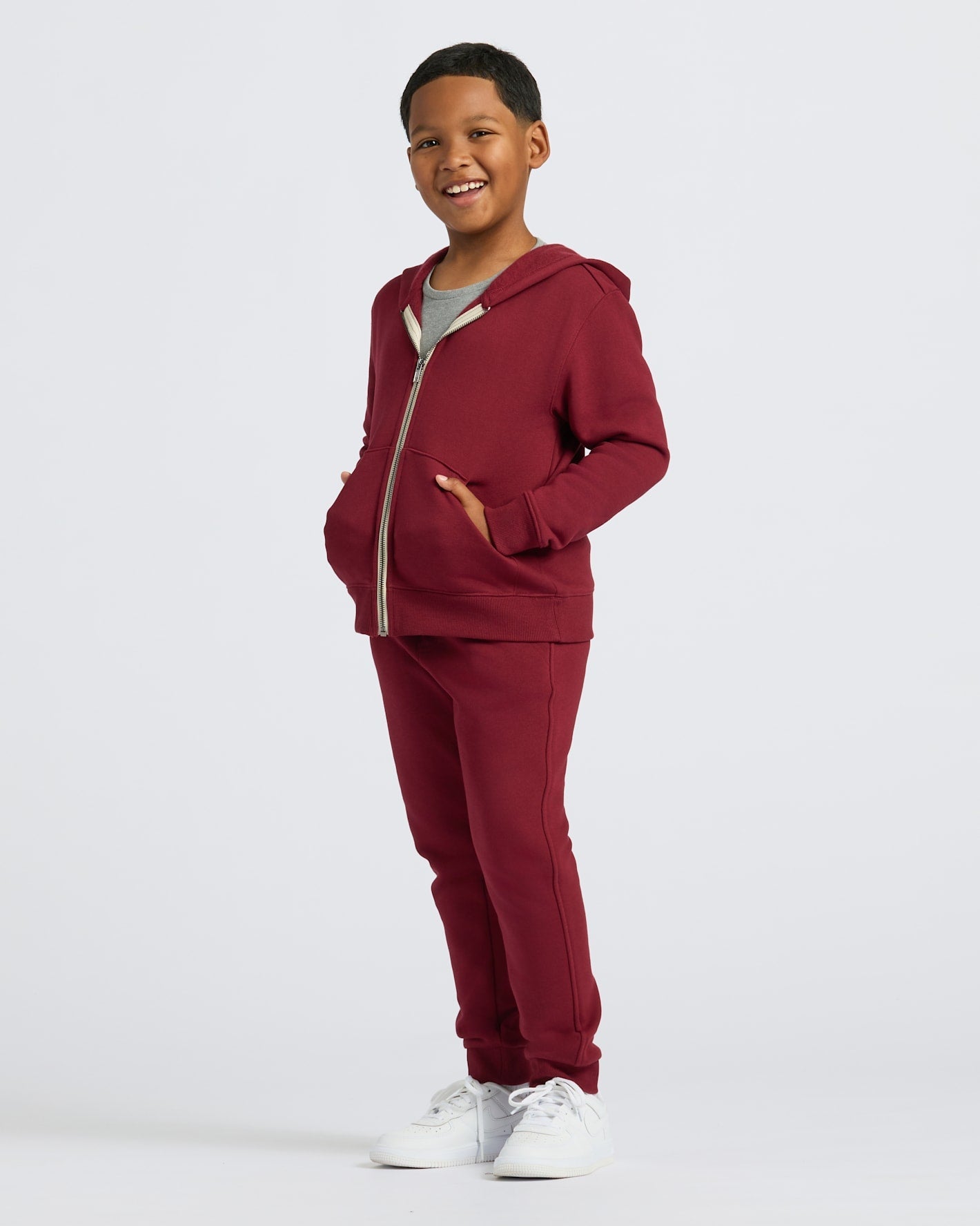 Boys Dark Maroon Full Zip Fleece Hoodie & Jogger 2-Pack