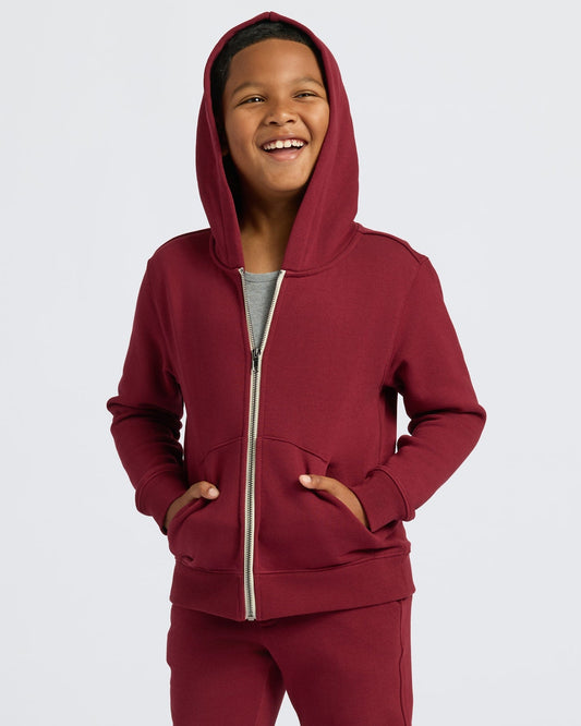 Boys' Dark Maroon Fleece Full Zip Hoodie