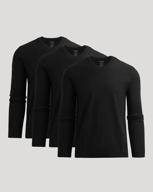 All Black Dressy V-Neck Sweater 3-Pack