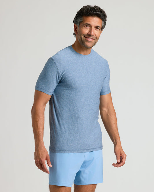 Heather Azul Active Crew Neck Tee