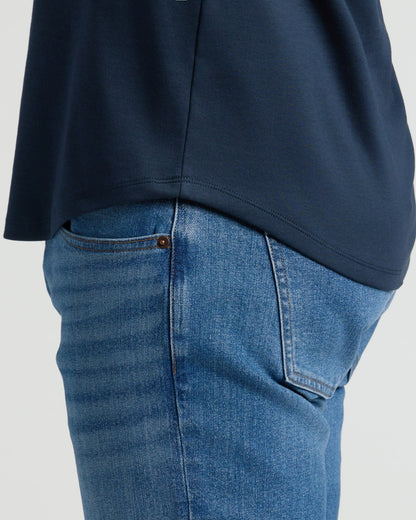 Navy Pima Cotton Blend Curved Hem Crew