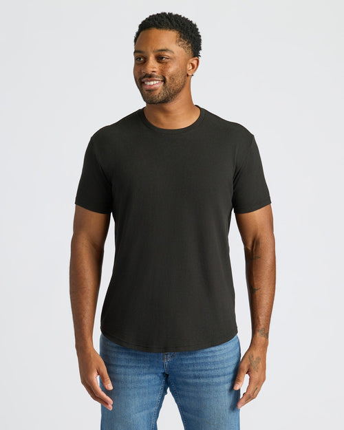 Black Curved Hem Classic Crew Neck