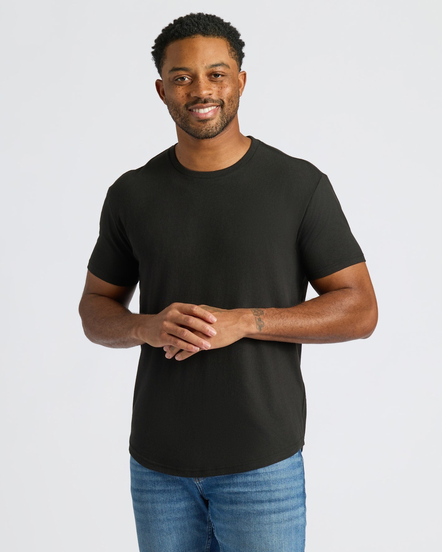 Black Curved Hem Classic Crew Neck