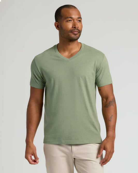 Dark Heather Bay Green Classic V-Neck