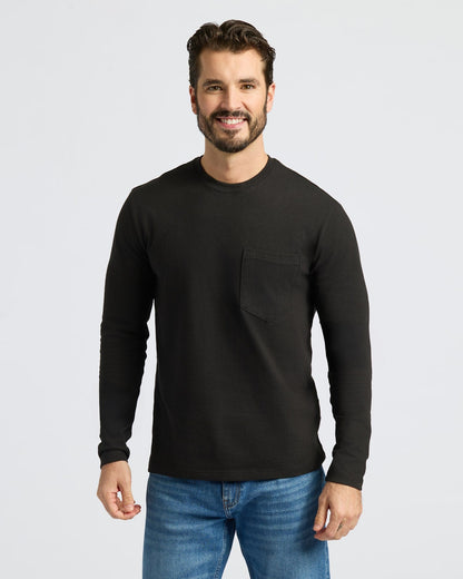 Black & Navy Heavyweight Long Sleeve Pocket Crew 4-Pack