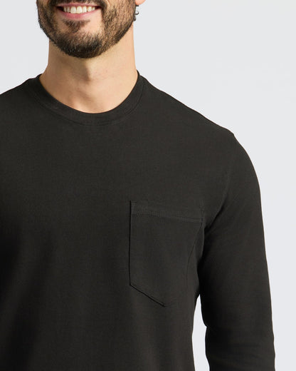 Black & Navy Heavyweight Long Sleeve Pocket Crew 2-PacK
