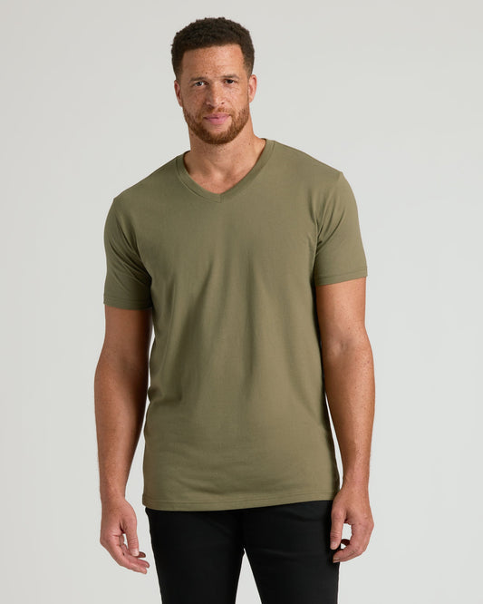 Military Green Tall Short Sleeve Classic V-Neck