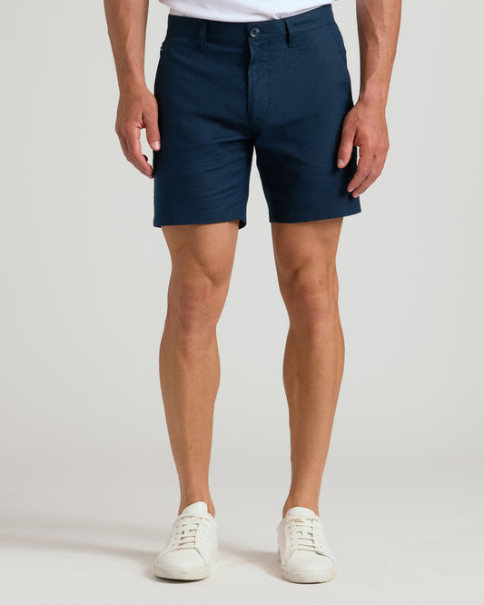 7" Navy Linen Shorts