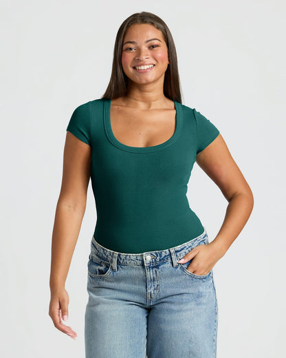 Womens Ribbed U-Neck Tee 6-Pack
