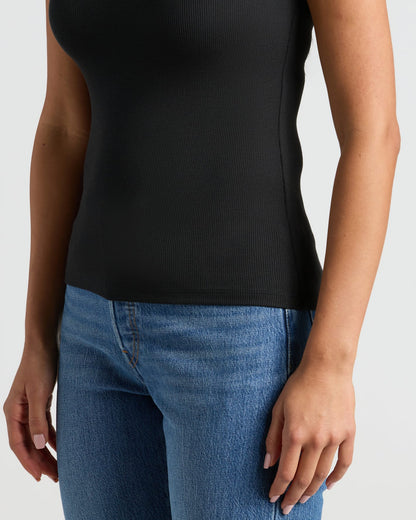 Womens Black Ribbed U-Neck Tee 3-Pack