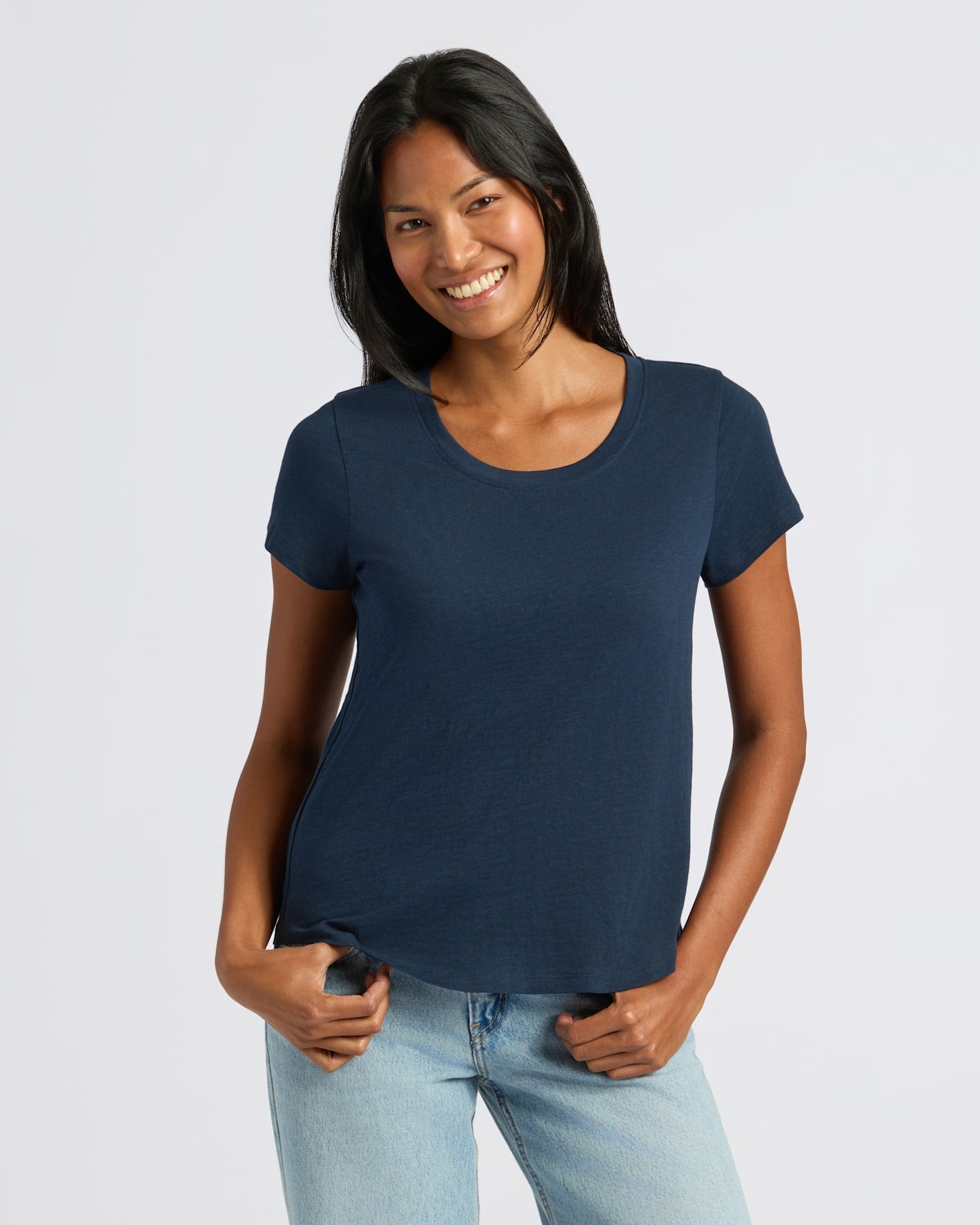 Womens White & Navy Slub Scoop Neck Tee 2-Pack