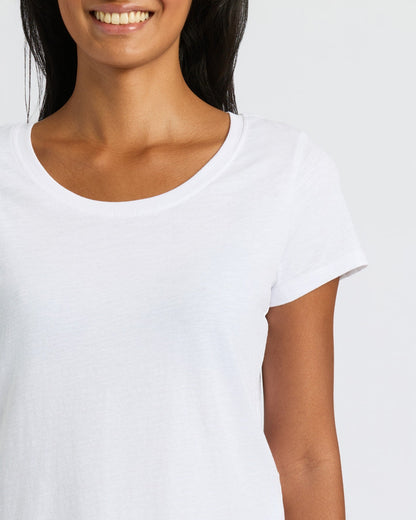 Womens White Slub Scoop Neck Tee 2-Pack