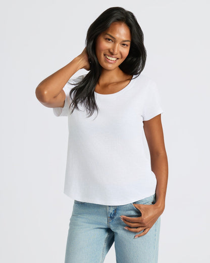 Womens White Slub Scoop Neck Tee 2-Pack
