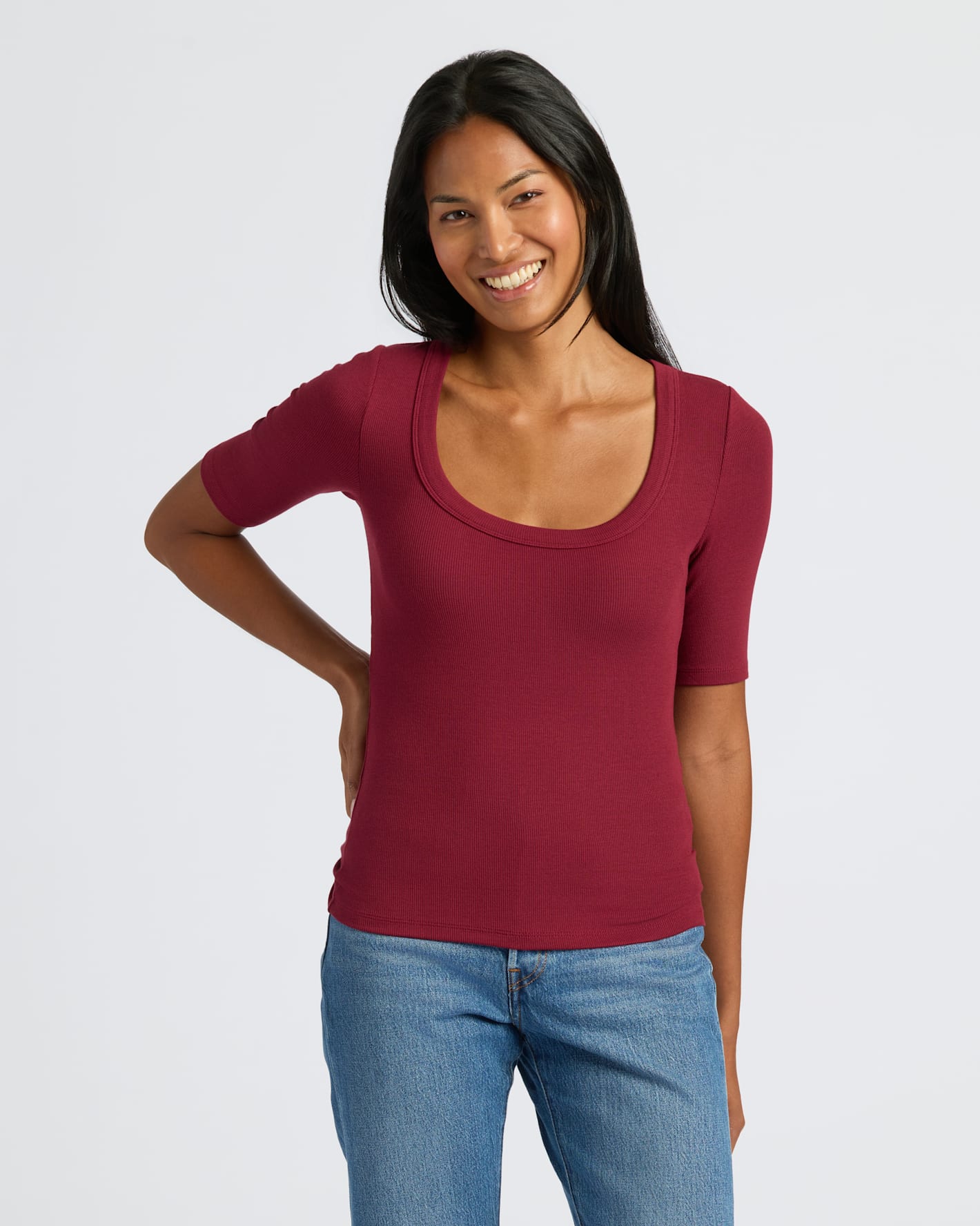 Womens Ribbed 3/4 Sleeve Scoop Neck Tee 3-Pack