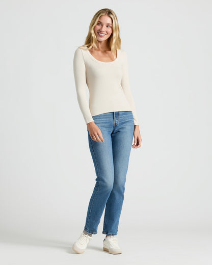 Womens Ribbed Long Sleeve Scoop Neck Tee 6-Pack